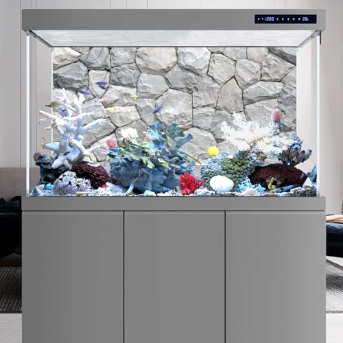 AWERT 30x18 inches White Stone Aquarium Background Rocky Fish Tank Background Rock Terrarium Background Durable Polyester Background,30x18in75x45cm