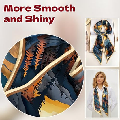 Head Hair Scarf Neck Silk Feeling Scarves Long Thin Satin Fashion Handbag Cute Decoration Women Girls 59 * 6.7'' - color: O-20-sunset