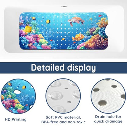 Bath Mat for Tub, Sea Turtles Bathtub mat Non Slip, Ocean World Bath Mats for Bathroom Non Slip with Drain Holes and Suction Cups,Machine Washable (40 X 16 Inch)