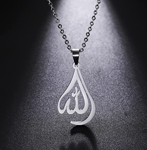 UNIFT Islamic Muslim Allah Layered Necklaces For Women Stainless Steel Charm Water Drop Heart Shape Allah Pendant Double Layer Necklace Islamic Jewelry - color: silver 1
