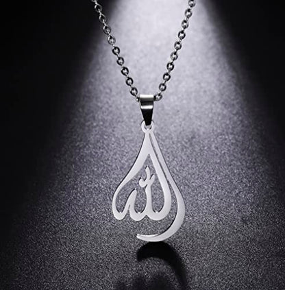 UNIFT Islamic Muslim Allah Layered Necklaces For Women Stainless Steel Charm Water Drop Heart Shape Allah Pendant Double Layer Necklace Islamic Jewelry - color: silver 1