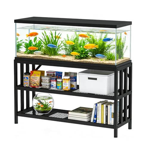 55-75 Gallon Fish Tank Stand, Heavy Duty Metal Aquarium Stand, 3-Tier Adjustable Storage Shelf for Home and Office, 1000LBS Capacity, Black (Tank not Included), 49.6''L×15''W×30''H - size: 55-75 Gallon without Power Outlet