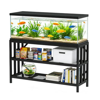 55-75 Gallon Fish Tank Stand, Heavy Duty Metal Aquarium Stand, 3-Tier Adjustable Storage Shelf for Home and Office, 1000LBS Capacity, Black (Tank not Included), 49.6''L×15''W×30''H - size: 55-75 Gallon without Power Outlet