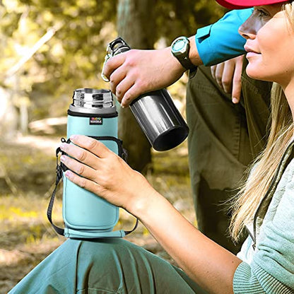 Nuovoware Water Bottle Carrier Bag, 25oz/32oz, Dusty Blue | Adjustable Shoulder Hand Strap, 2 Pocket, Neoprene Sleeve, For Hiking Travelling Camping - color: Dusty Blue, size: 25-32 Ounces - Standard
