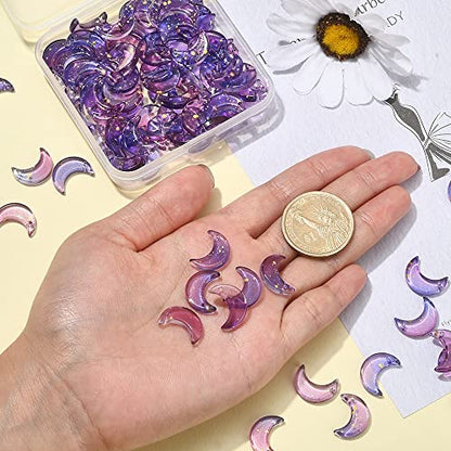 LiQunSweet 100 Pcs Moon Crescent Shape Crystal Glass Tiny Hanging Pendants with Gold Foil Charms Bulk Lot for Jewelry Making and DIY Craft Accessories - 16x11.5mm - color: Moon Glass Charms_16x11.5mm