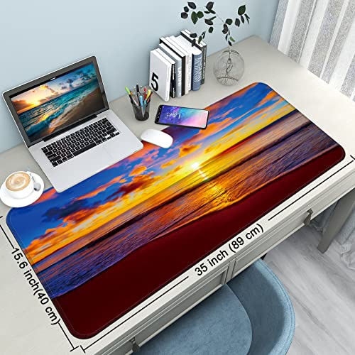 Desk Mat Pad,Large XXL Extended Mouse Pad Mat for Desktop Keyboard | 35''×15.6'' XXL Extended Gaming Mouse Pad with Non-slip Base Desk Matt Mousepad for Computer,Office,Keyboard and Laptop - color: C4-Sunset Beach