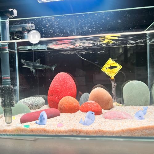 Piwe 5pcs Aquarium Shark Ornament Set Warning Sign Fish Tank Decor | shark themed aquarium ornaments for fish tank landscaping; underwater scene decor