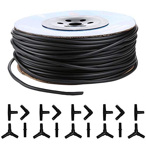 Aquarium 320 Feet Standard 3/16" Black Flexible Airline Tubing | Black Plastic Connectors, For Fish Tank, Terrariums, Hydroponics - size: 320 Feet with connectors