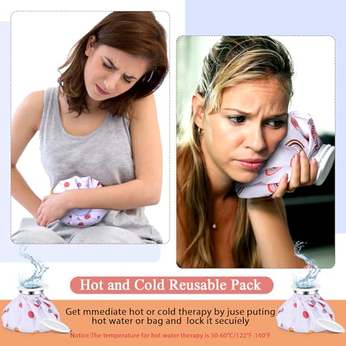 Nuanchu 3 Pieces Ice Bags for Injuries Reusable Ice Pack Hot Cold Water Bag 6, 9, 10 Inches Hot Cold Therapy and Pain Relief Pain Screw Top for Sports Knee Head Leg (Boho Rainbow) - style: Boho Rainbow