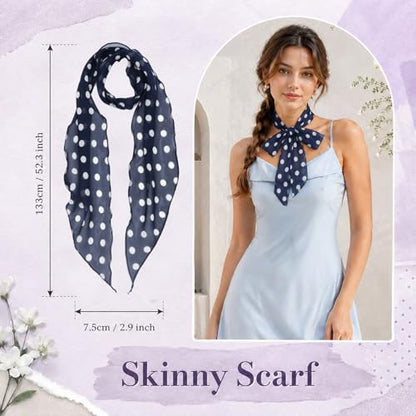 Polka Dot Scarf for Women, Chiffon Womens Scarves for Travel Date - color: Blue