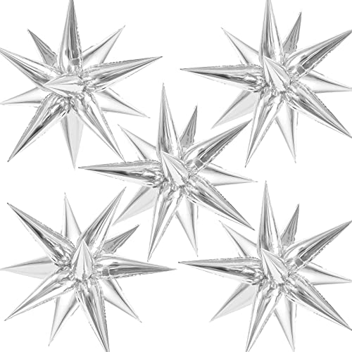 60 Pcs Star Balloons Explosion 12 Point Foil Cone Balloons Magic Balloon Large for Wedding Anniversary Backdrop Birthday Party Decorations Silver - color: Silver