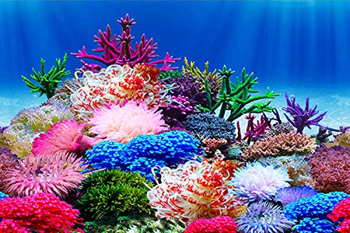 ELEBOX Aquarium Background Poster, Undersea Water Plants Sea Anemone Coral Aquarium Decor Background Double Sides Fish Tank Background Sticker Decorations 10 Gallon 20 Gallon Tank 11.8"x 32.3" - color: Sea Anemone, size: H:11.8" x L: 32.3"