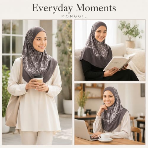 Instant Hijab – 여성용 원피스 슬립온 키마르 | 기도 및 단정한 착용을 위한 꽃무늬 프린트 저지 스카프 - color: Mg-hhj-703