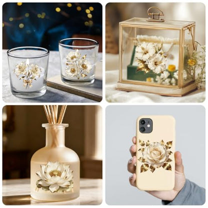 Peacoblue 18 Sheets Rub on Transfers for Crafts, Platinum Bouquet with Golden Flowers 3.6"x3.9" UV DTF Cup Wraps Waterproof Cold Transfers Stickers for Wood Glass Cup Tumblers Mirrors Mugs Decor - style: Platinum Bouquet with Golden Flowers