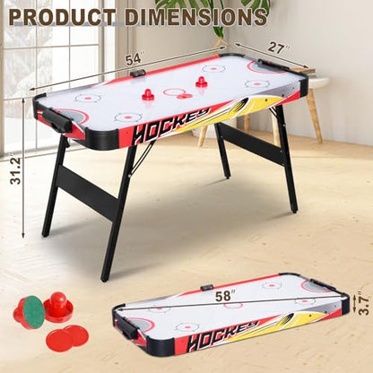 58 Inch Foldable Air Hockey Table, LED Folding Hockey Table Game Set w/2 Pucks, 2 Pushers, Powerful Motor, Hockey Table Gaming Set for Adults and Kids, Home Game Room