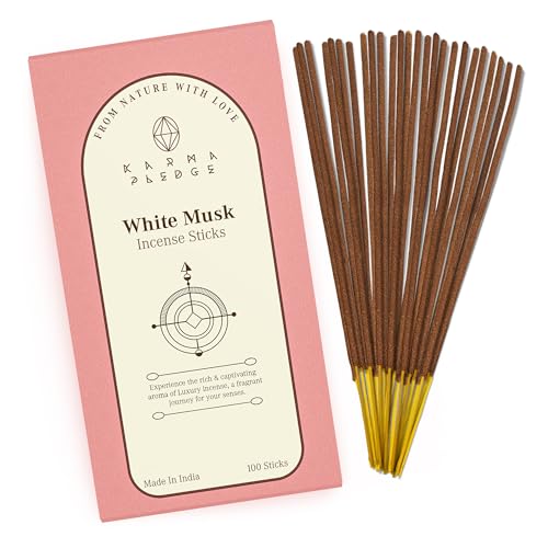 KarmaPledge White Musk Incense Sticks, Burn Time 45-60 Min, 100 Sticks - color: White Musk