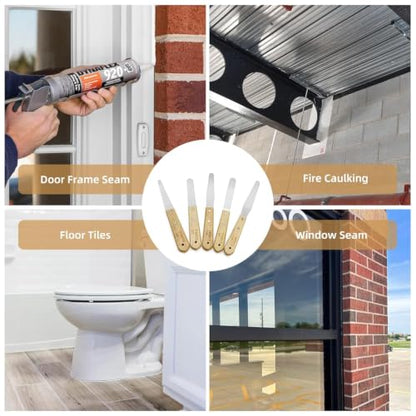 4-piece Caulking Spatula with Wooden Handle, Professional Stainless Steel Caulk Tool Set Finishing Tools, Streamline Spatulas for Caulk Application - color: 4PCS