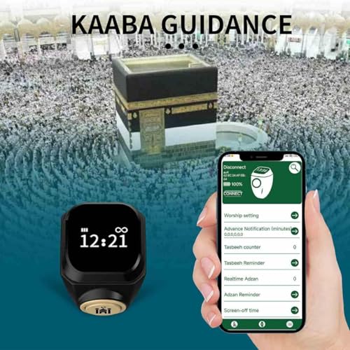 Smart Tasbih Zikr Ring,22mm(13) Muslim Digital Azan Alarm Clock,APP Support Digital Counter Prayer Reminder Rings, Waterproof 4 Digit Finger Counter zikr Ring for Muslims - size: 22mm