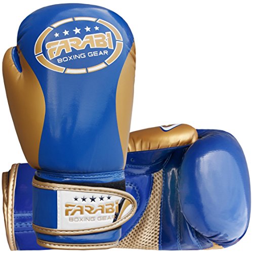 Farabi Boxing Gloves Kids Junior Muay Thai Kick Boxing Training MMA Punching Bag - color: Blue Gold, size: 4OZ