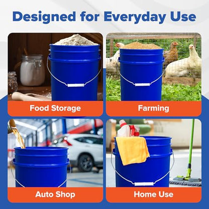5 Gallon Bucket w/Lid, Food Grade BPA-Free, 3 Pack, Blue | Airtight Lid, Mallet and Lid Opener Included, Heavy-Duty 90 Mil HDPE Plastic, Food-Safe Durable Container, Made in USA - color: Blue, size: 3 Packs