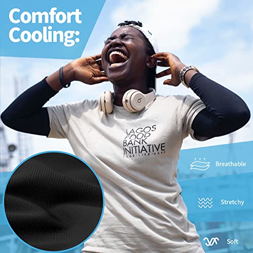 YESLIFE UPF 50 Cooling Sports Arm Sleeve for Men&Women - color: Black - With Thumb Hole