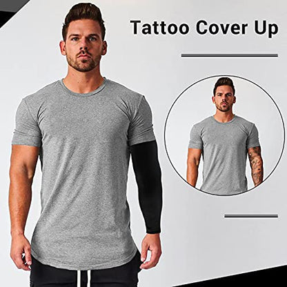 2 Pairs UV Protection Cooling Arm Sleeves Compression Sun Sleeves for Men Women Youth, Tattoo Cover Up, UPF 50 - color: 2 Pairs: 1 Pair Black & 1 Pair Beige