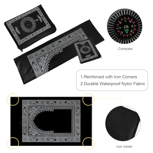 Kufi Hats for Men with Portable Travel Prayer Mat Islam and Tasbih Prayer Beads Set,Islamic Gift,Muslim Gifts,Eid Mubarak Gifts,Ramadan Gifts,Muslim Prayer Rug,Muslim Cap,Muslim Prayer Beads Set