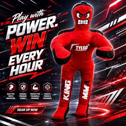 Unfilled Wrestling Dummy for Kids – Youth Grappling Dummy BJJ, MMA, Jiu Jitsu & Judo Training Partner – Durable Martial Arts Practice Buddy - color: Red, size: 4ft / 48"