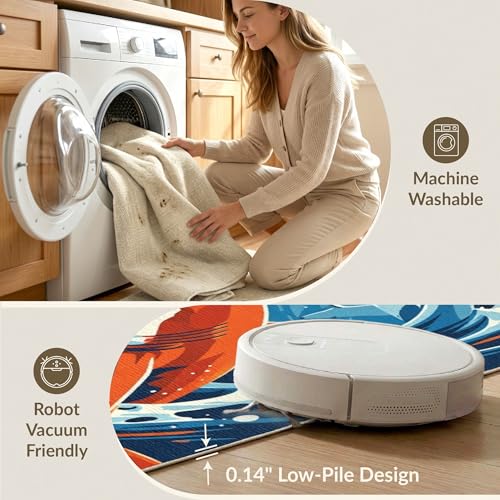 8'x10' Washable Modern Wave Large Rug, Navy Blue Non-Shedding Pet Friendly Carpet for King Size Bedroom, Master Suite, Under Bed, Foldable Easy Care Mat | Ref:2070038 - color: Blue/Pattern 15, size: 8' x 10' (Rectangular)