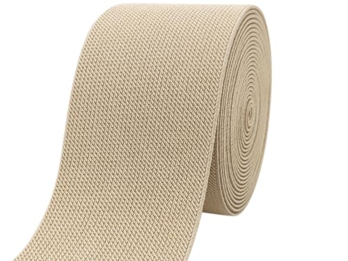 Khaki Wide Knit Elastic Band for Sewing 3 inch 5yards Double-Side Twill Woven Elastic Heavy Stretch Elastic Spool Band for Sewing Pants Waist-Wigs-Skirts-Craft-DIY Projects - color: Khaki #27