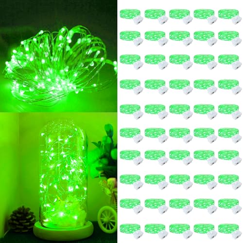 50 Pack Fairy Lights Battery Operated, 7ft 20 LED 3 Modes Speed Twinkle Mini String Lights Waterproof Silver Wire Firefly Starry Lights for Mason Jars Wedding Party Christmas Decorations - color: Green, size: 50 Pack