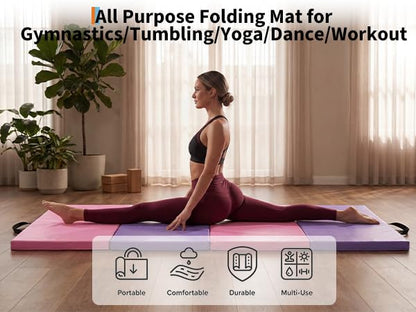 Gymnastics Mat, 6x2/3Ft 2-Inch Thick 4-Fold Exercise Floor Mat for Home Gym, Portable Yoga Mat for Pilates, Aerobics, Martial Arts & Training