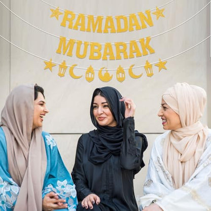 Ramadan Mubarak Banner Gold Glitter Islamic Festival Decorations Eid Mubarak Ramadan Party Decorations Gold Glitter