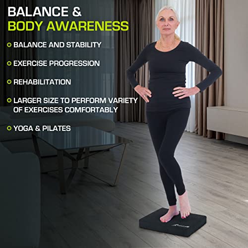 ProsourceFit Exercise Balance Pad, Non-Slip Cushioned Foam Mat & Knee Pad for Fitness and Stability Training, Yoga, Physical Therapy - color: Black, size: XL - (18.75" x 15")