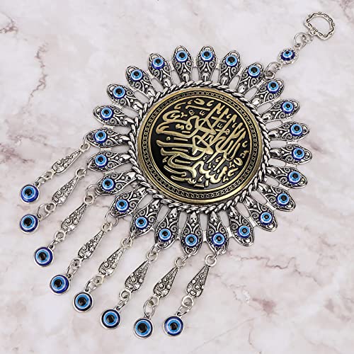 Islamic Turkish Blue Evil Eye Pendant, Muslim Amulet Blessing Wall Hanging Pendant, Good Luck Bringing Home Car Decor Protector for Women Sterling Silver Jewelry