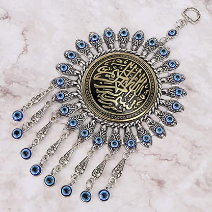 Islamic Turkish Blue Evil Eye Pendant, Muslim Amulet Blessing Wall Hanging Pendant, Good Luck Bringing Home Car Decor Protector for Women Sterling Silver Jewelry