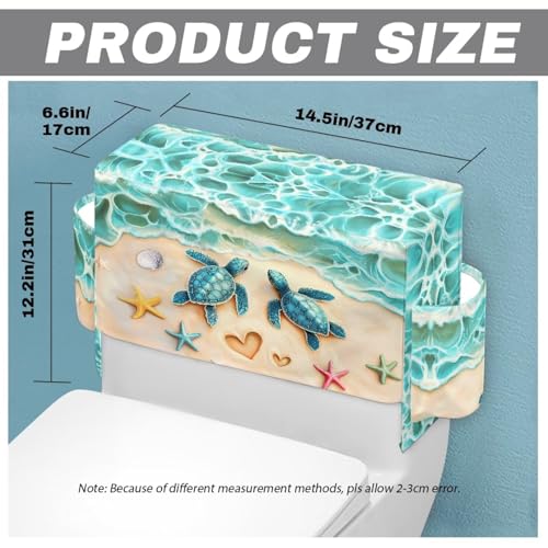 Seaside Toilet Tank Storage Cover with Storage Bag 1 Paack, Functionality All-in-One Toilet Tank Cover for Holds Toiletrie Books Mobile Phone - color: Seaside Turtle