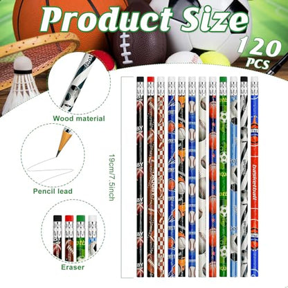 Cinrobiye 96 Pcs Sports Pencils Bulk, Basketball Football Baseball Scoeer Wood Pencils with Erasers Sports for School Prizes Classroom Exchange Gifts Party Favors Supplies, Stationary Gifts - style: Sports
