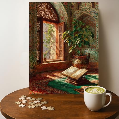 Middle Eastern Quran in Mosque Window Islam Jigsaw Puzzle - 500 Pieces Wooden Puzzle for Adults, Wall Art Gift, Finished Size: 20 x 15 Inch - color: Middle Eastern Quran in Mosque Window - 500 Pieces