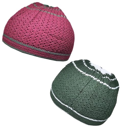 Set 2 PCS Muslim Beanies Kufi Hat for Men AMN-225B Skull Cap Islam Taqiyah Takke Eid Ramadan Gift - color: Color J
