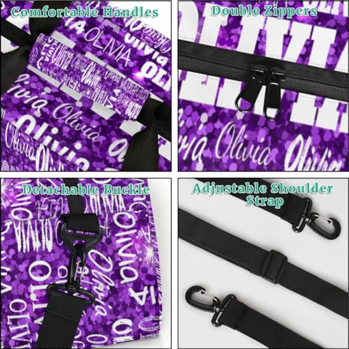 Personalized Dance Duffel Bags Name Girls, Custom Weekender Overnight Sleepover Sports Duffle Bag Waterproof Gym Bag for Travel Girls, Bright Glitters Dark Purple - color: Color21
