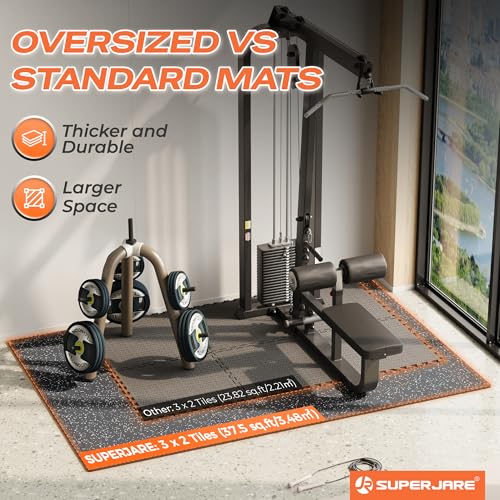 SUPERJARE 30" x 30" Larger Rubber Top Exercise Equipment Mats, 0.56" Thick 6PCS 37.5 Sq Ft High-Density EVA Foam Interlocking Gym Flooring, Big Workout Mat for Home Gym, Floor Protection, Black/Grey - size: 6 Tiles (37 Sq Ft)