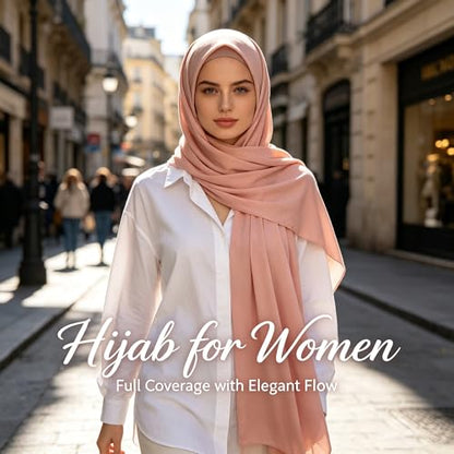 Jersey Hijab Scarf for Women,Lightweight Muslim Turban Head Scarf Modal Feel Hijab Coverings for Prayer with Clip - color: Pink