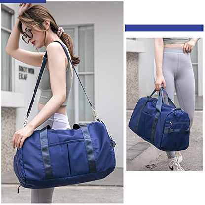 Sports Gym Bag for Women Travel Duffel Bag with Wet Pocket and Shoes Compartment for Training Swim Yoga(Blue1) - color: Blue1
