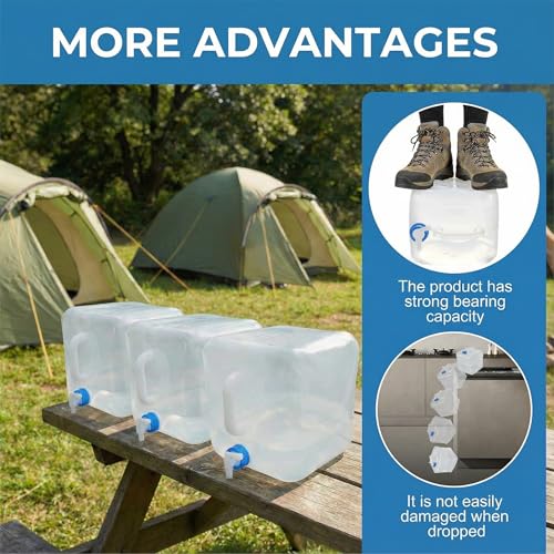 3 Pack 5.3 Gal Collapsible Water Storage Container Jug with Spigot | BPA-Free PE Material; Leak Resistant Spigot; Foldable Portable Water Storage; Ideal for Camping Hiking and Emergency Use
