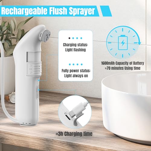 Teabelle 휴대용 고압 전기 비데, 2.5L 물병, USB-C 충전식 여행용 비데, 개인 위생 및 베이비 케어를 위한 방수 핸드헬드 스프레이