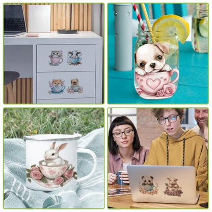 arricraft 10 Pcs Colorful Coffee Cup Animal Theme Cup Printing UV Transfer Papers, 10 Styles Dog Cat Rabbit UV DTF Cup Wrap Stickers for 16 OZ Glass Cups Crafts 9.5x4.3inch - style: Coffee Cup Animal Theme