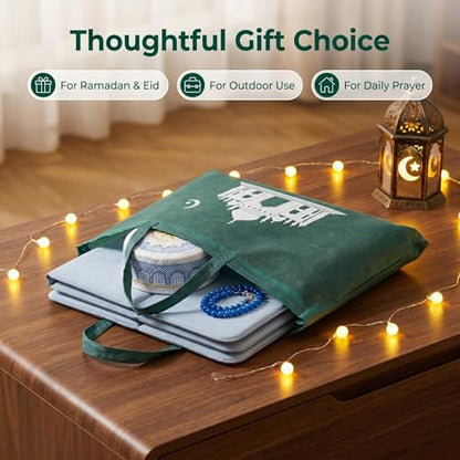 Foldable Muslim Prayer Mat Set with Travel Bag, TPE Islamic Prayer Rug, Tasbih Prayer Beads & Prayer Hat, Portable Prayer Carpet for Men Women, Travel, Ramadan, Eid Gifts