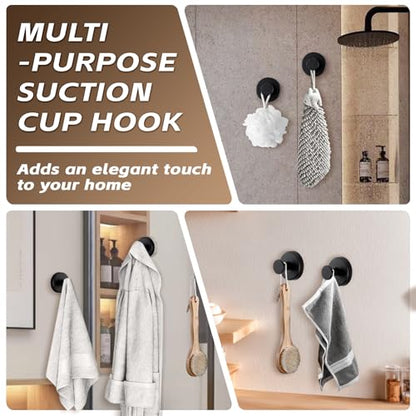 Suction Cup Hooks for Shower,Stainless Steel Towel Hooks No Drill | Vacuum-Lock Mount, Removable and Reusable for Glass, Tile, Metal and Smooth Non-Porous Surfaces(2Pack, Matte Black) - color: Matte Black