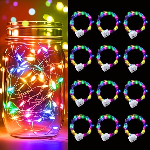 pozzolanas 12 Pack Multicolor Battery Operated String Lights - 7ft Waterproof Fairy Lights with 20 LEDs for Home, Mason Jar, Party, Wedding, Halloween, Christmas Decorations - color: Colorful, size: 12 Pack